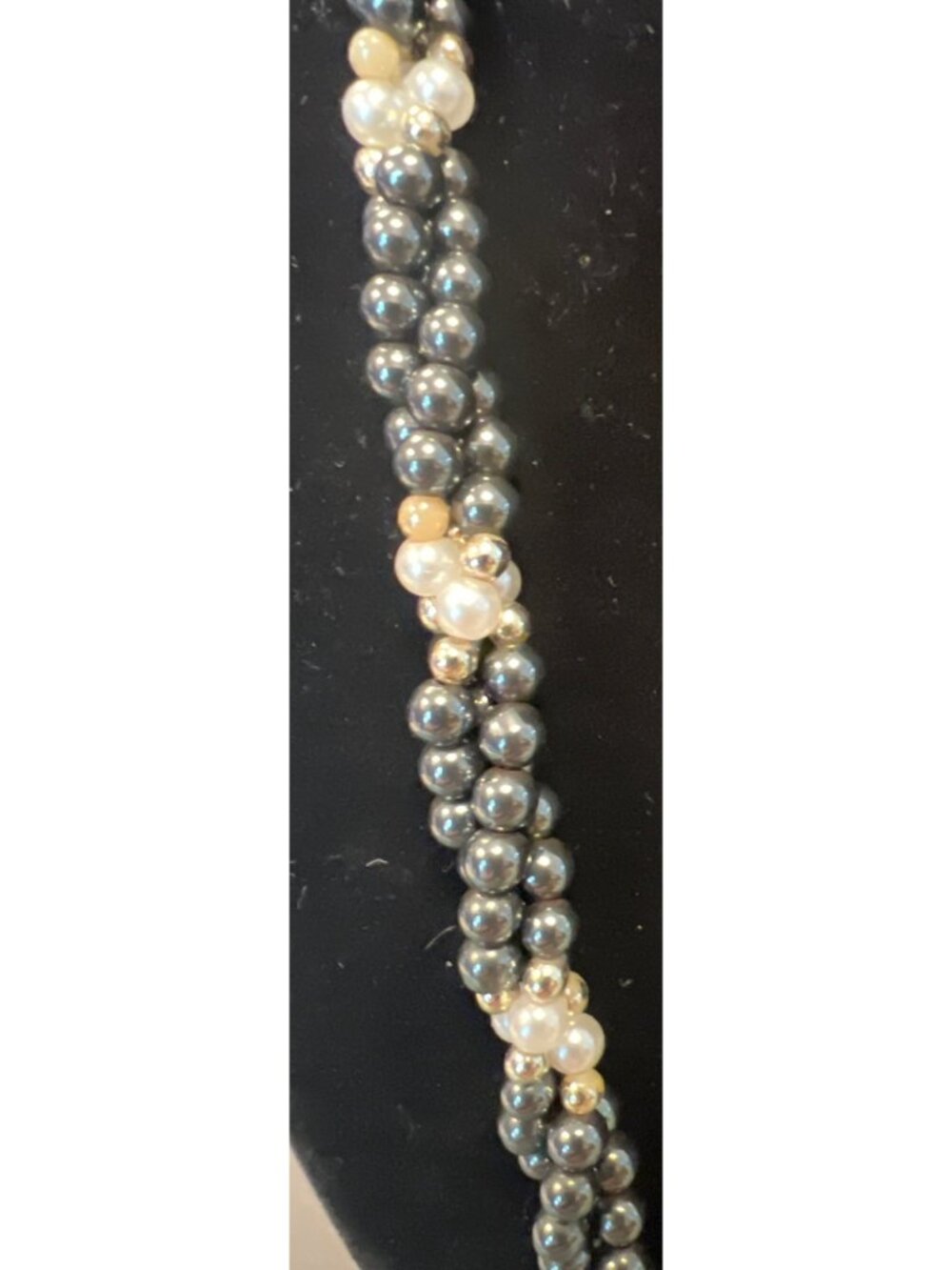 Beaded Necklace Hemitite? Beads and Faux Pearl Clusters & Silver Clasp 24 " - Picture 6 of 8